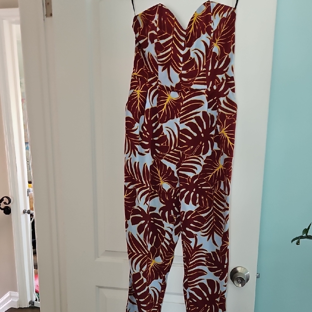 Tropical Print Jumpsuit With Pockets